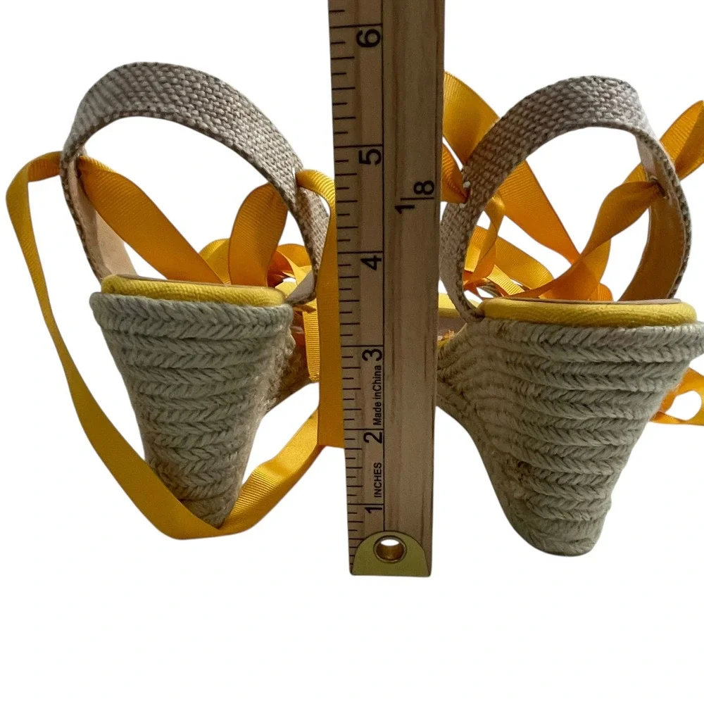 Talbots Espadrille Wedge‎ Sandals Size 9 Yellow Red Ribbon Tie Up Ankle Stripe
